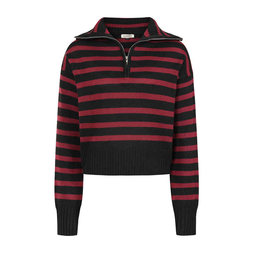 Banned - Zima Pull en tricot - Noir/Bordeaux rouge